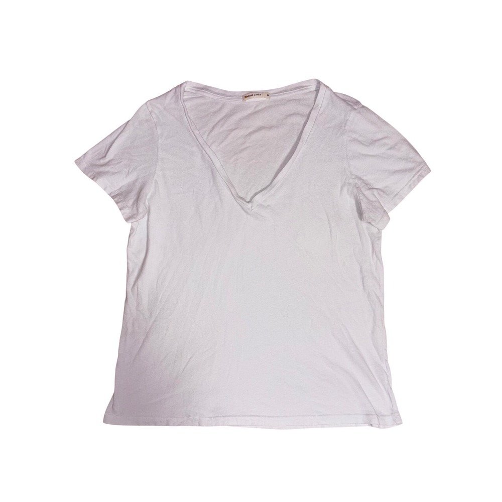 MARINE LAYER V-Neck Tee Womens Medium White Classic Short Sleeve Cotton Blend